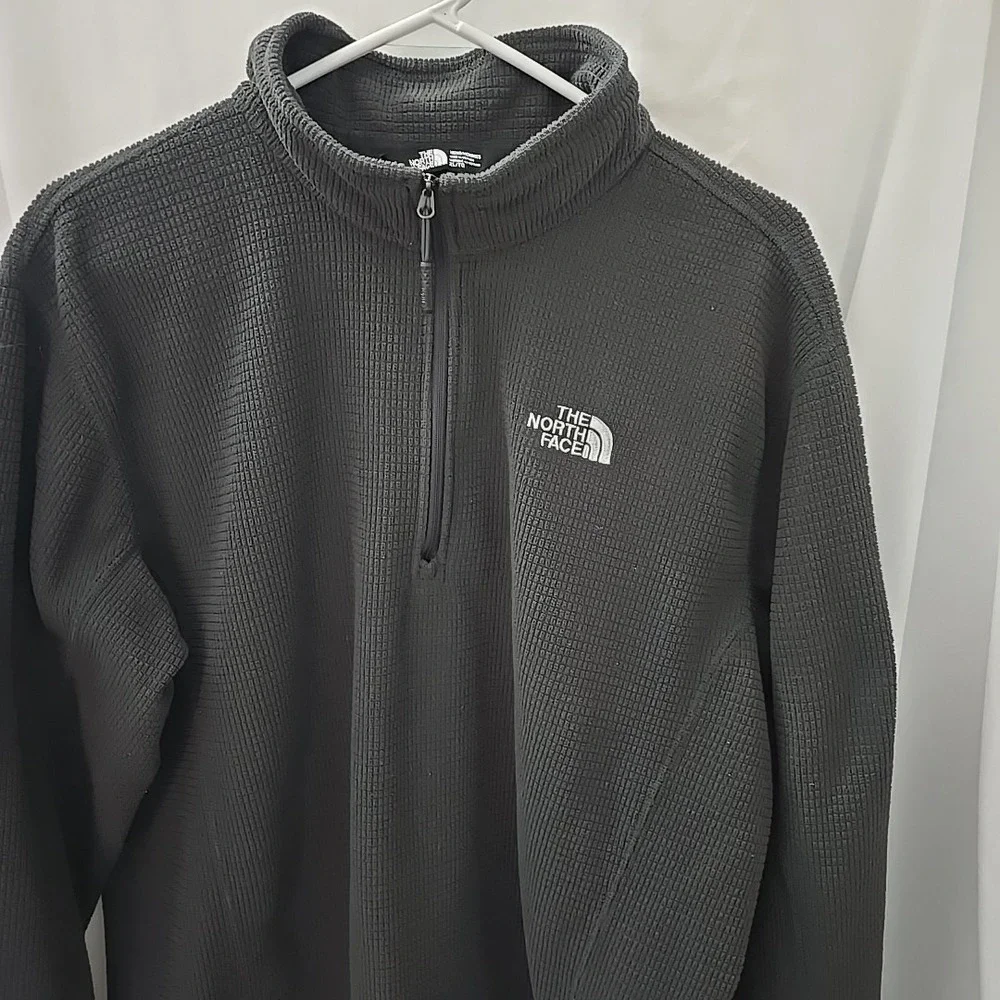 The North Face Mens Fleece Jacket Gray Textured 1/4 Zip Long Sleeve Mock Neck XL